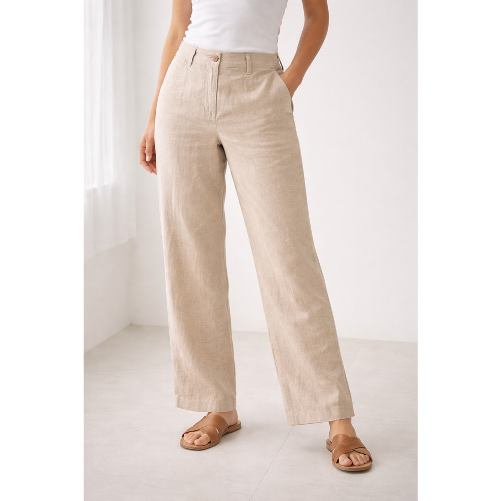 Eileen Fisher Beige Cropped Wide-Leg Linen Pants